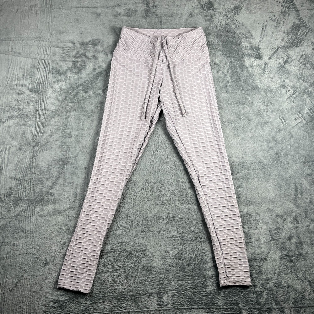 Hot Kiss Cinched Leggings Womens Medium Gray Honeycomb Textured WRWL4043PTM